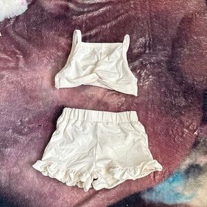 Cream Ruffle Trim Two-Piece Set